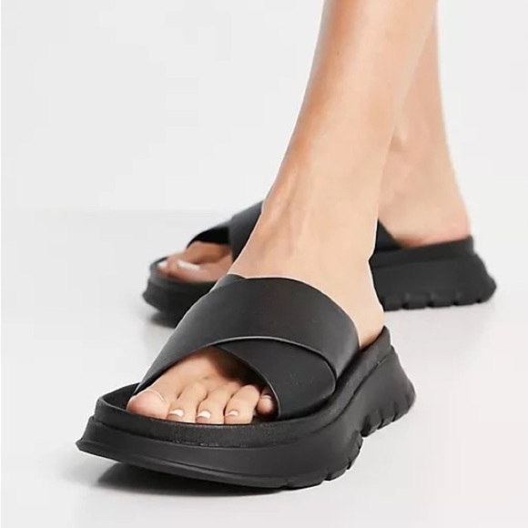 ASOS DESIGN FairPlay Chunky Sporty Flat Mules Black - Picture 4 of 15
